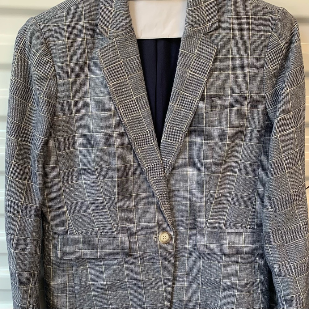 Ann Taylor PETITE jacket & pant suit 2P professional career, navy Glen plaid 2pc